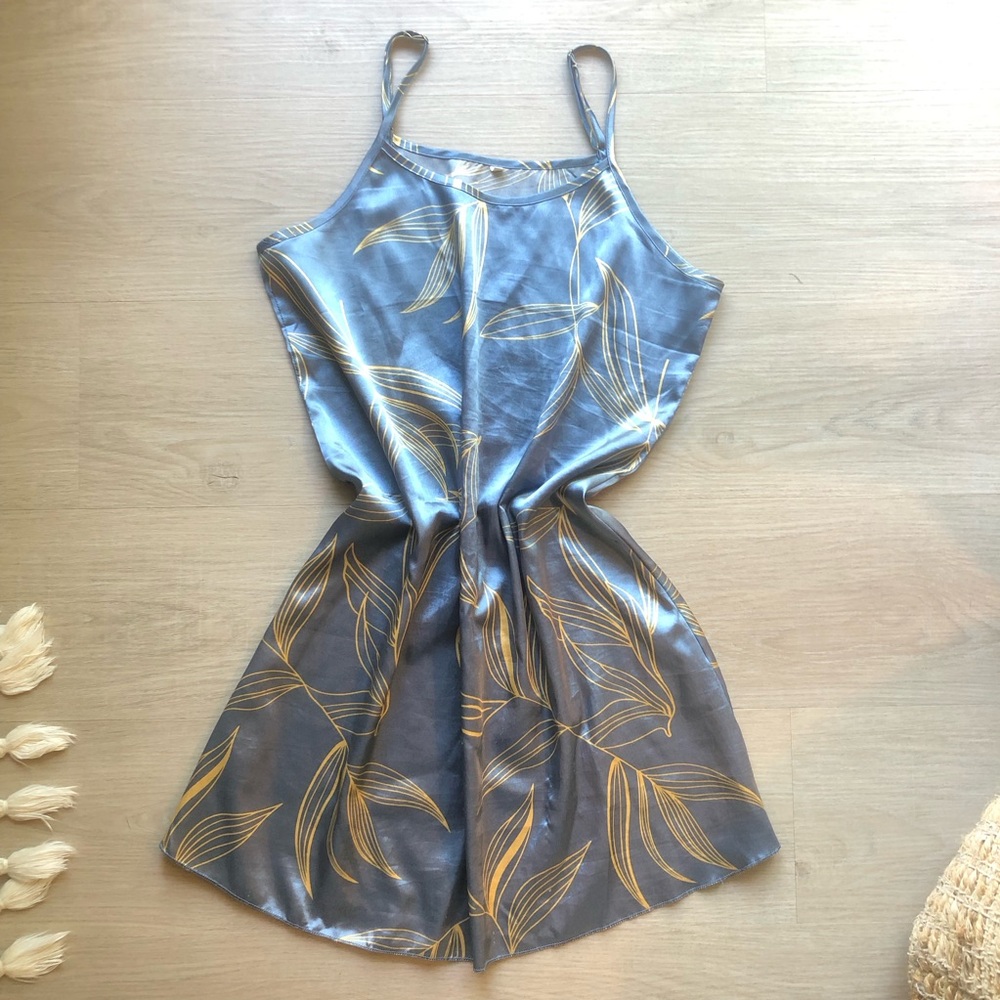 Woman’s SHEIN Blue and Gold Satin Slip with Spaghetti Straps